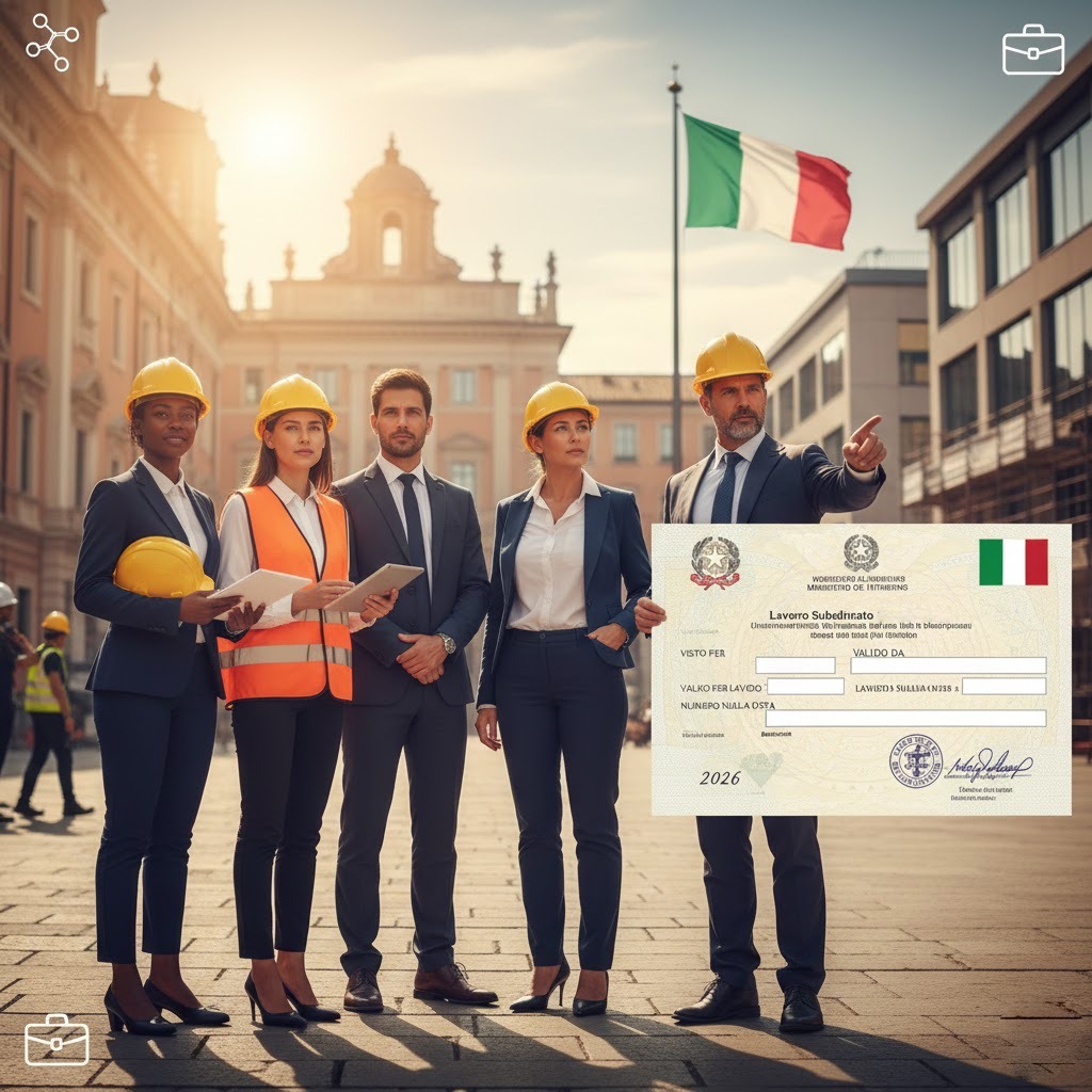 Italy work visa 2026 showing employment documents and official paperwork