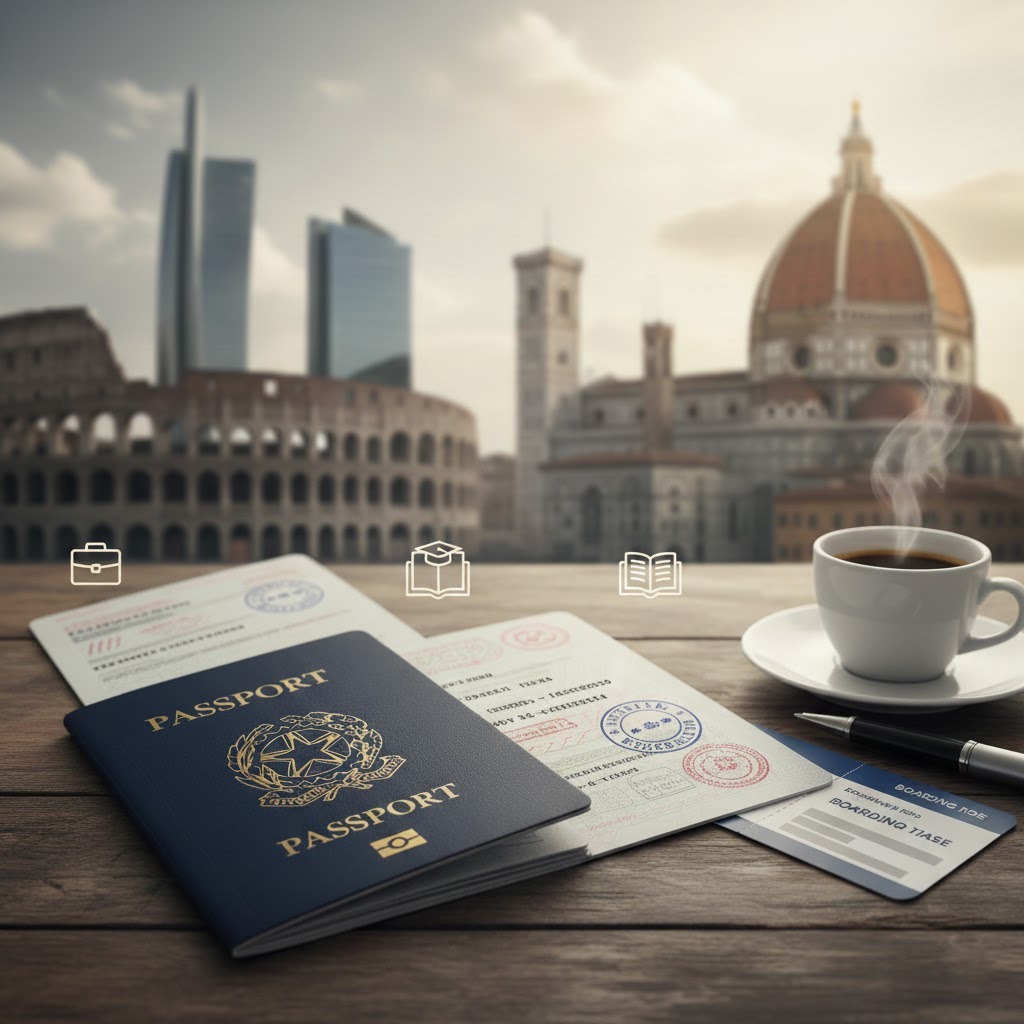 Italy work visa 2026 showing employment documents and official paperwork