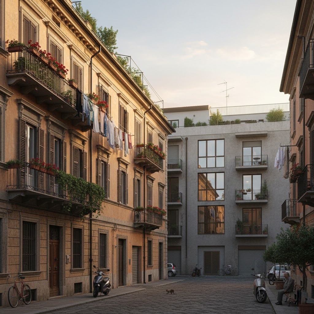 Italian residential buildings showing typical rental housing and apartments