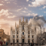 History of Milan Italy skyline showing ancient and modern architecture